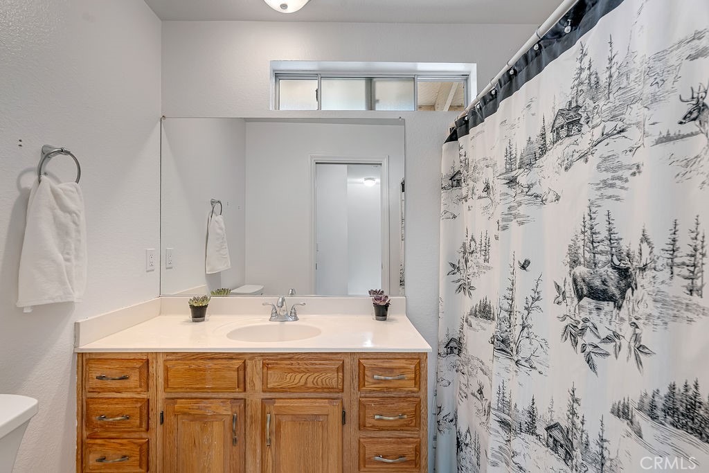 318 Old Toll Road Lake Arrowhead, CA 92352 - Photo 19 of 44 a bathroom with a sink and a mirror