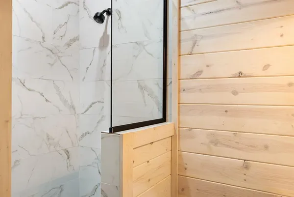 a bathroom with a shower