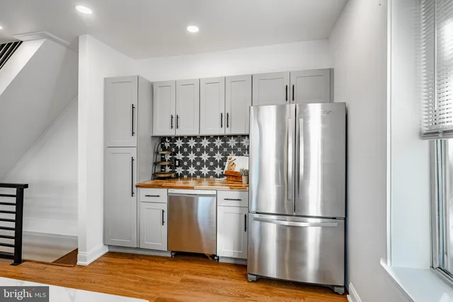 a white refrigerator freezer and a stove sitting inside of a kitchen