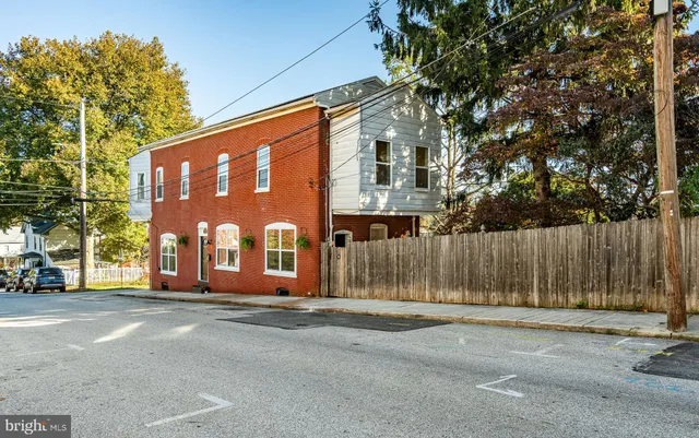 a view of a building with a street view