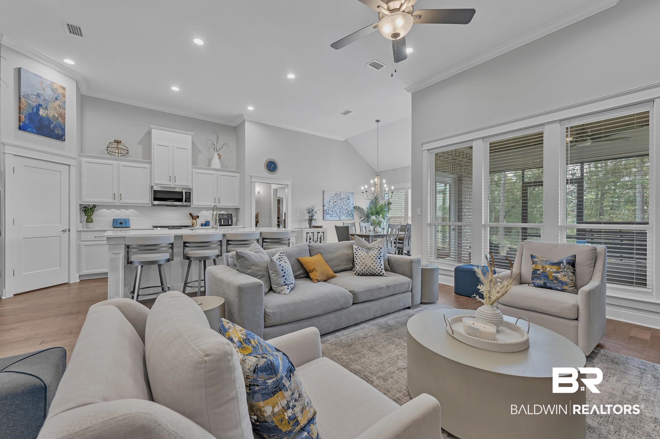 31630 Canopy Loop Daphne, AL 36527 - Photo 10 of 30 Living room with visible vents, ornamental molding, light wood finished floors, and recessed lighting