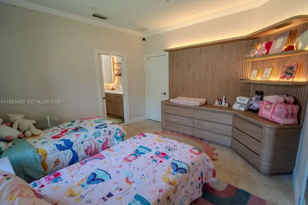 a bedroom with a bed and closet