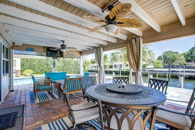 a view of a patio with a table chairs and a table