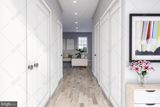 a view of a hallway view with staircase