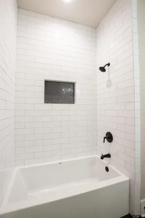 a bathroom with a bathtub