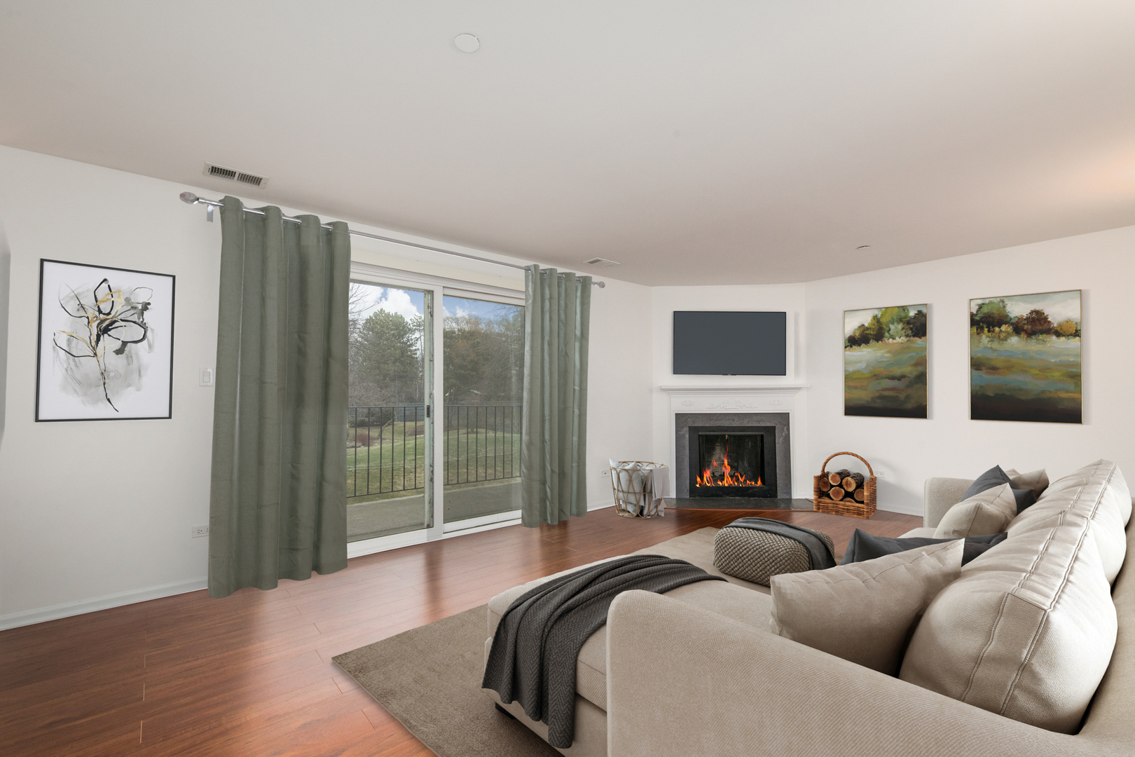 2021 Ammer Ridge Court, Unit 202 Glenview, IL 60025 - Photo 2 of 24 a living room with fireplace furniture and a floor to ceiling window