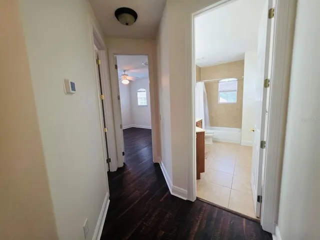 a view of a backyard with a small pool