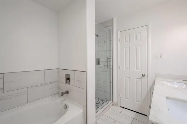 a bathroom with a bathtub