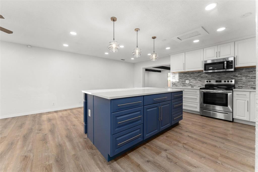 2203 Nottingham Road South Daytona, FL 32119 - Photo 13 of 40 a kitchen with stainless steel appliances granite countertop a large stove a sink dishwasher and a oven with wooden floor