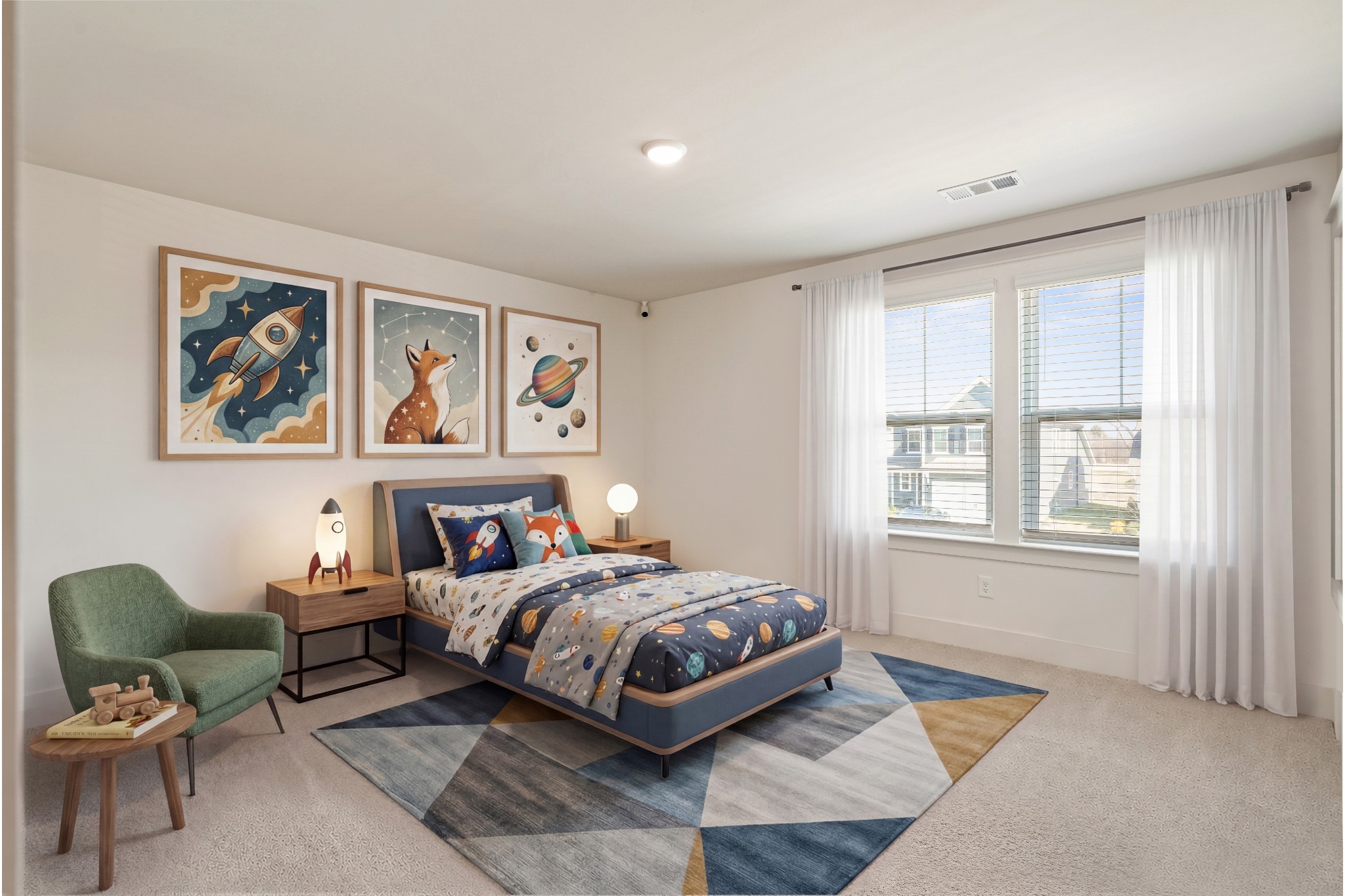 3729 Felipe Way Murfreesboro, TN 37129 - Photo 23 of 32 a bedroom with a bed lamp and paintings on the wall