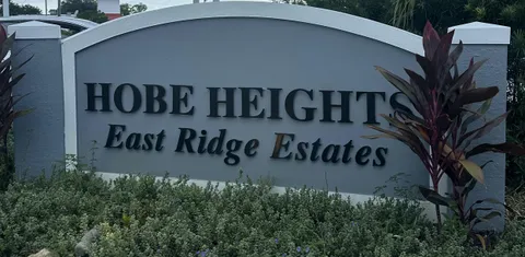 a view of a park with large trees