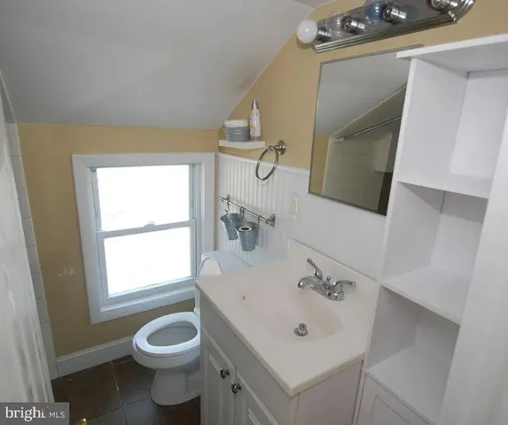 a bathroom with a sink toilet and mirror