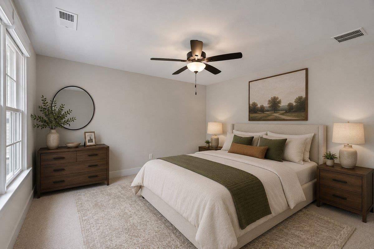 240 Burrows Road Collierville, TN 38017 - Photo 37 of 37 Carpeted bedroom featuring a large window, a ceiling fan with integrated lighting, and neutral wall tones