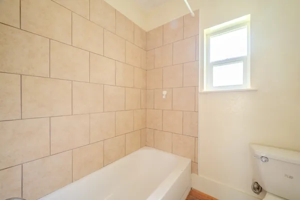a bathroom with a bathtub
