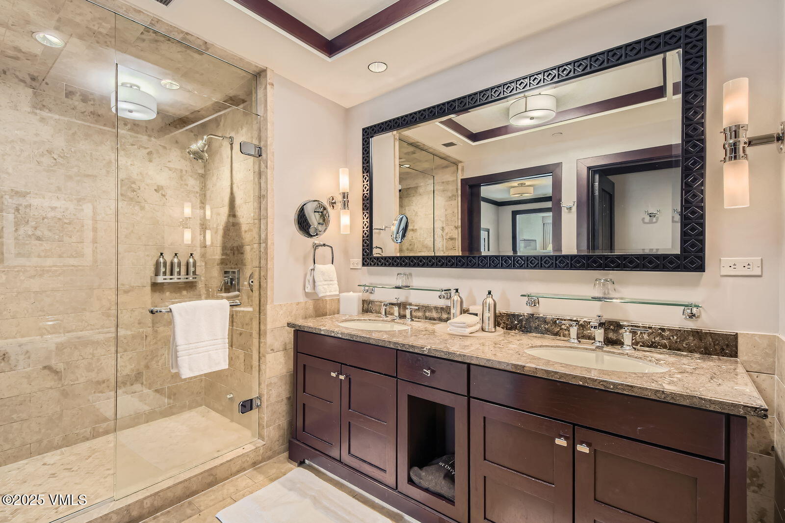 1 Vail Road, Unit 8101F Vail, CO 81657 - Photo 19 of 28 a bathroom with a granite countertop sink mirror and double