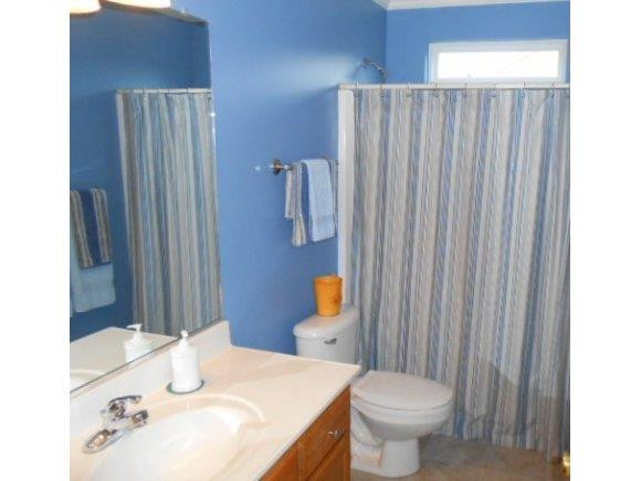 639 Wendy Graham, NC 27253 - Photo 13 of 21 a bathroom with a sink a toilet and shower curtain
