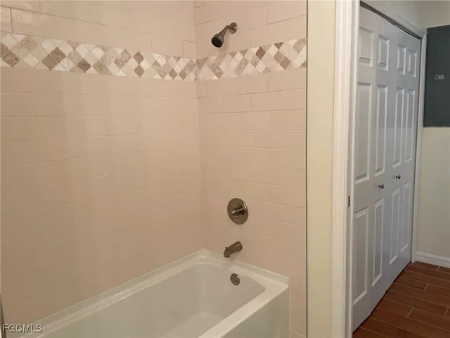 a bathroom with a bathtub