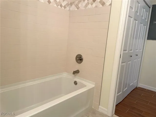 a bathroom with a bathtub
