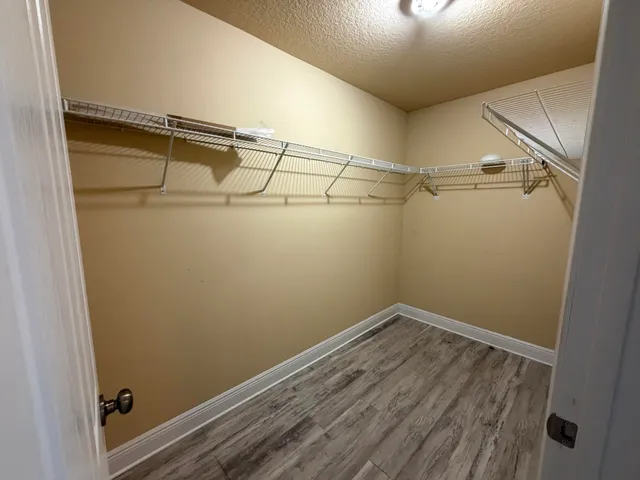 a view of a room with racks on the wall