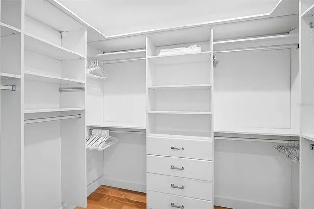 a view of walk in closet with empty racks
