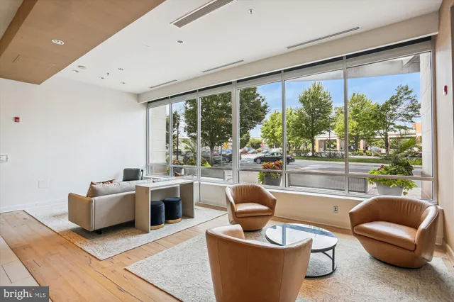 a outdoor space of a building with traffic signal lights