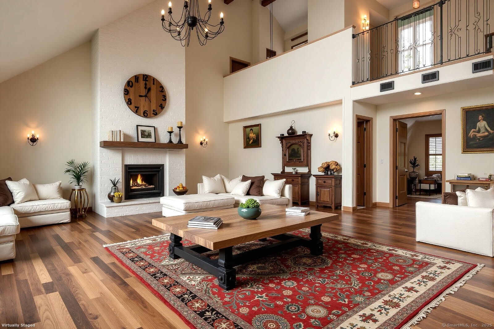 55 Mallory Road Roxbury, CT 06783 - Photo 6 of 34 a living room with furniture a fireplace and a chandelier