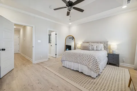 a room with a dresser and a mirror