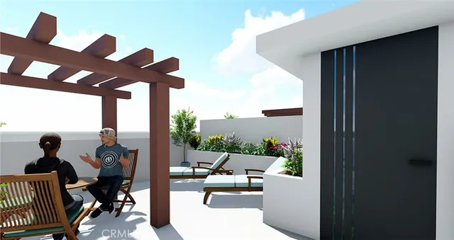 a view of a porch with seating space