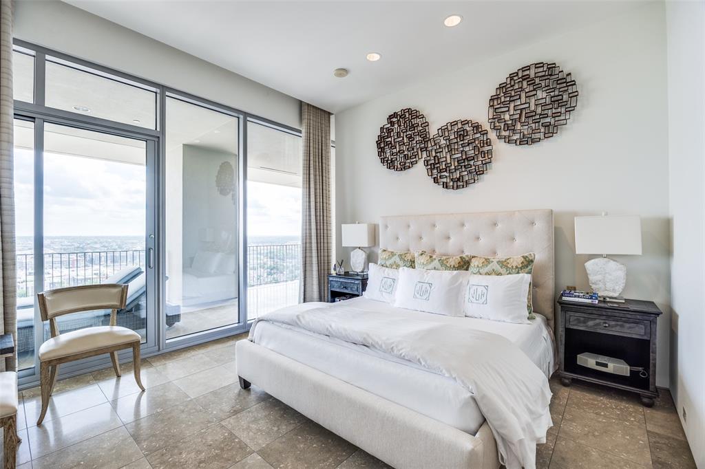 1717 Arts Plaza, Unit 1808 Dallas, TX 75201 - Photo 19 of 30 Bedroom featuring access to exterior and recessed lighting