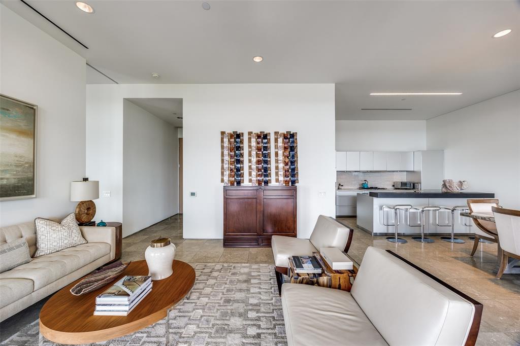 1717 Arts Plaza, Unit 1808 Dallas, TX 75201 - Photo 5 of 30 Living area featuring recessed lighting and light tile patterned floors