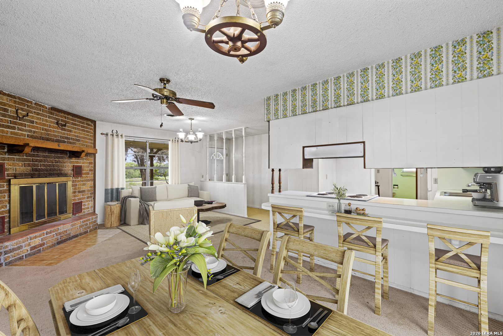 0 Rm 336 Leakey, TX 78873 - Photo 42 of 77 a view of a dining room with furniture a chandelier and wooden floor