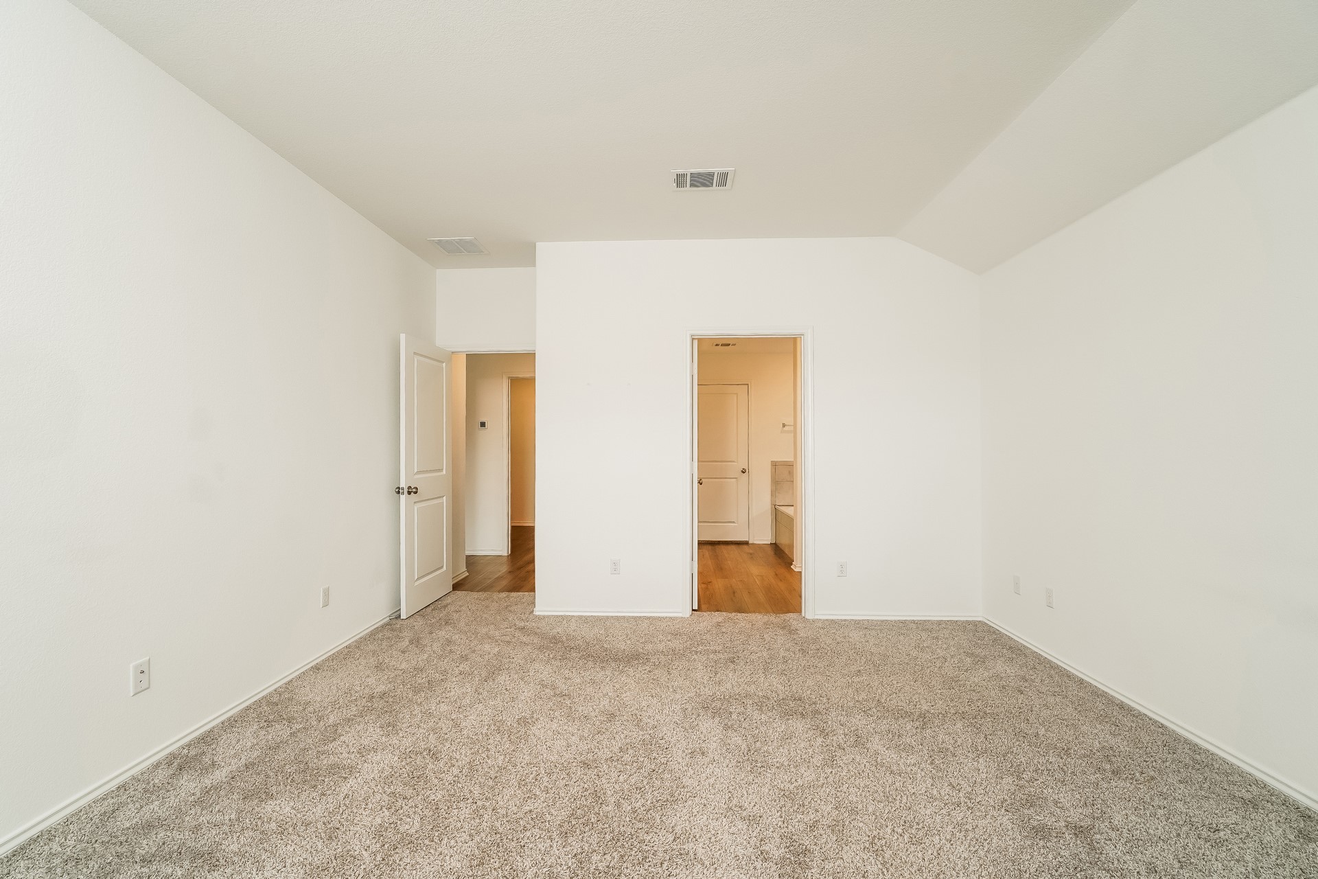 341 Madrid Kyle, TX 78640 - Photo 14 of 27 A spacious bedroom featuring plush carpeting and a convenient en-suite bathroom.