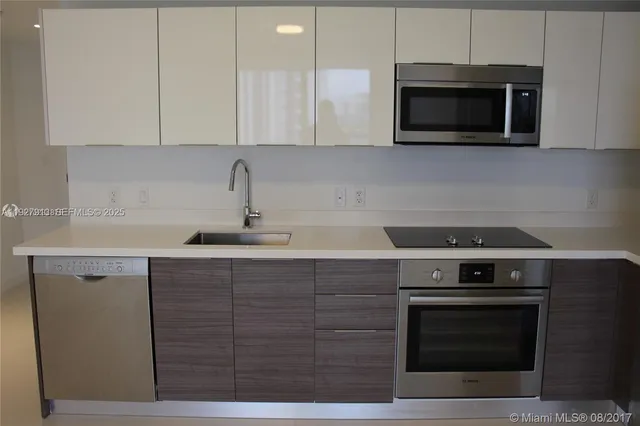 a kitchen with a stove and a microwave