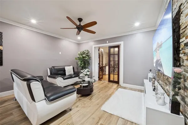 a living room with furniture