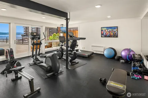 a view of a room with gym equipment