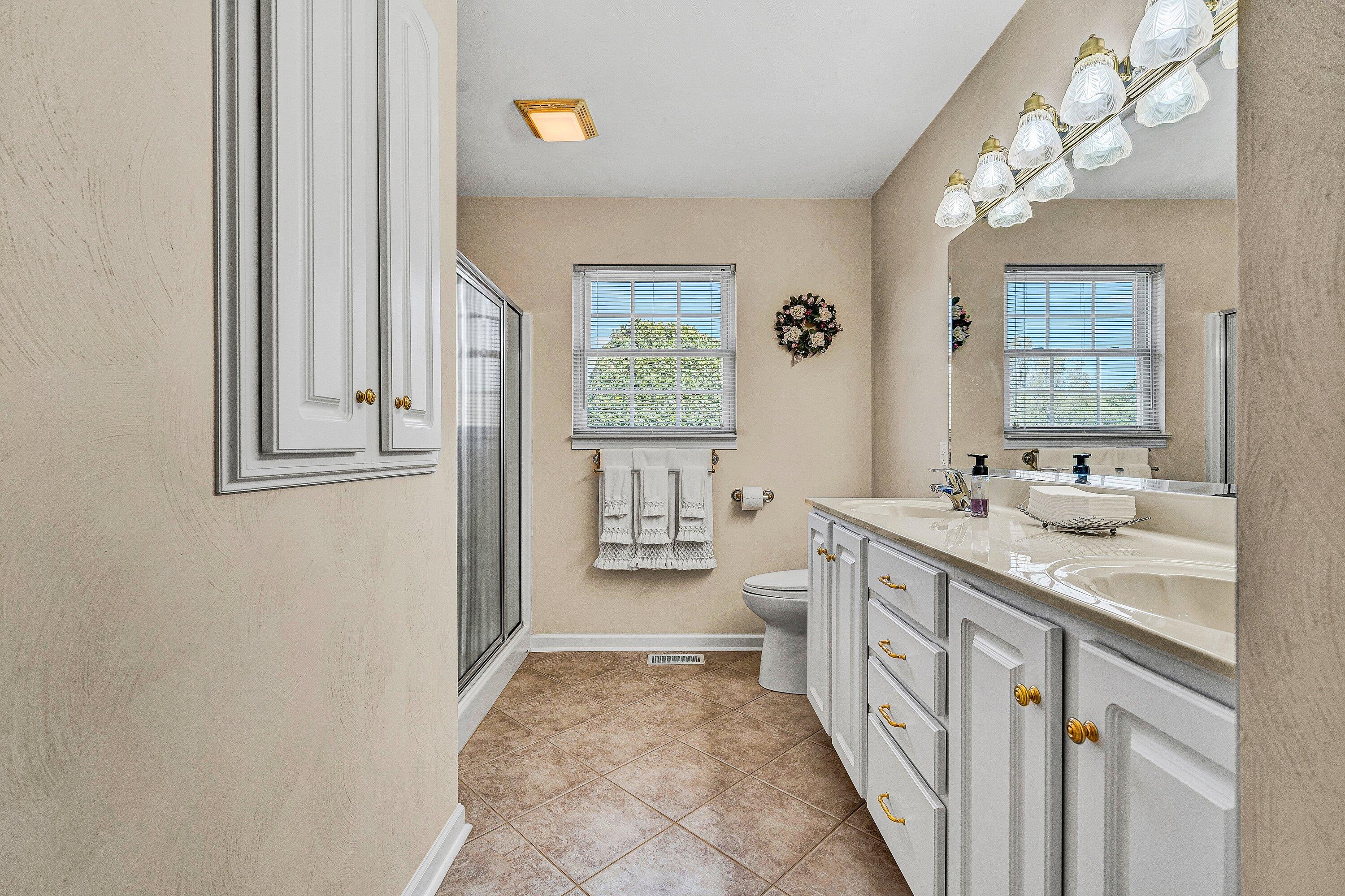 1850 Emmaus Church Road Moneta, VA 24121 - Photo 24 of 63 a spacious bathroom with a granite countertop sink a toilet a mirror and a window