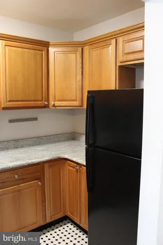 a kitchen with a refrigerator and a sink