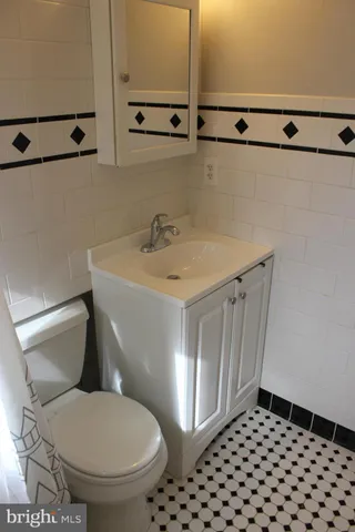 a bathroom with a sink a toilet and mirror