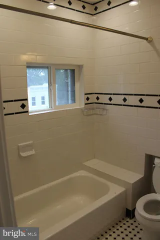 a bathroom with a toilet and a bath tub