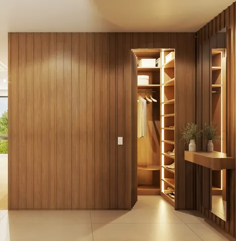 a view of an empty room with a door