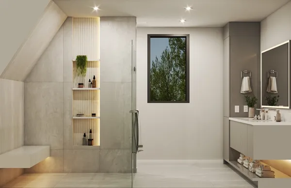 a bathroom with a bathtub and a sink
