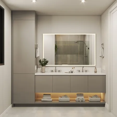 a bathroom with a sink and mirror