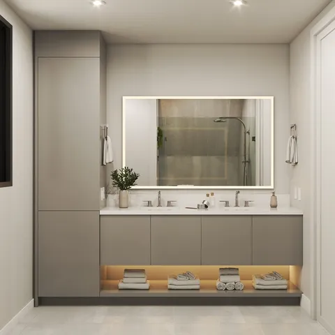a bathroom with a sink and mirror