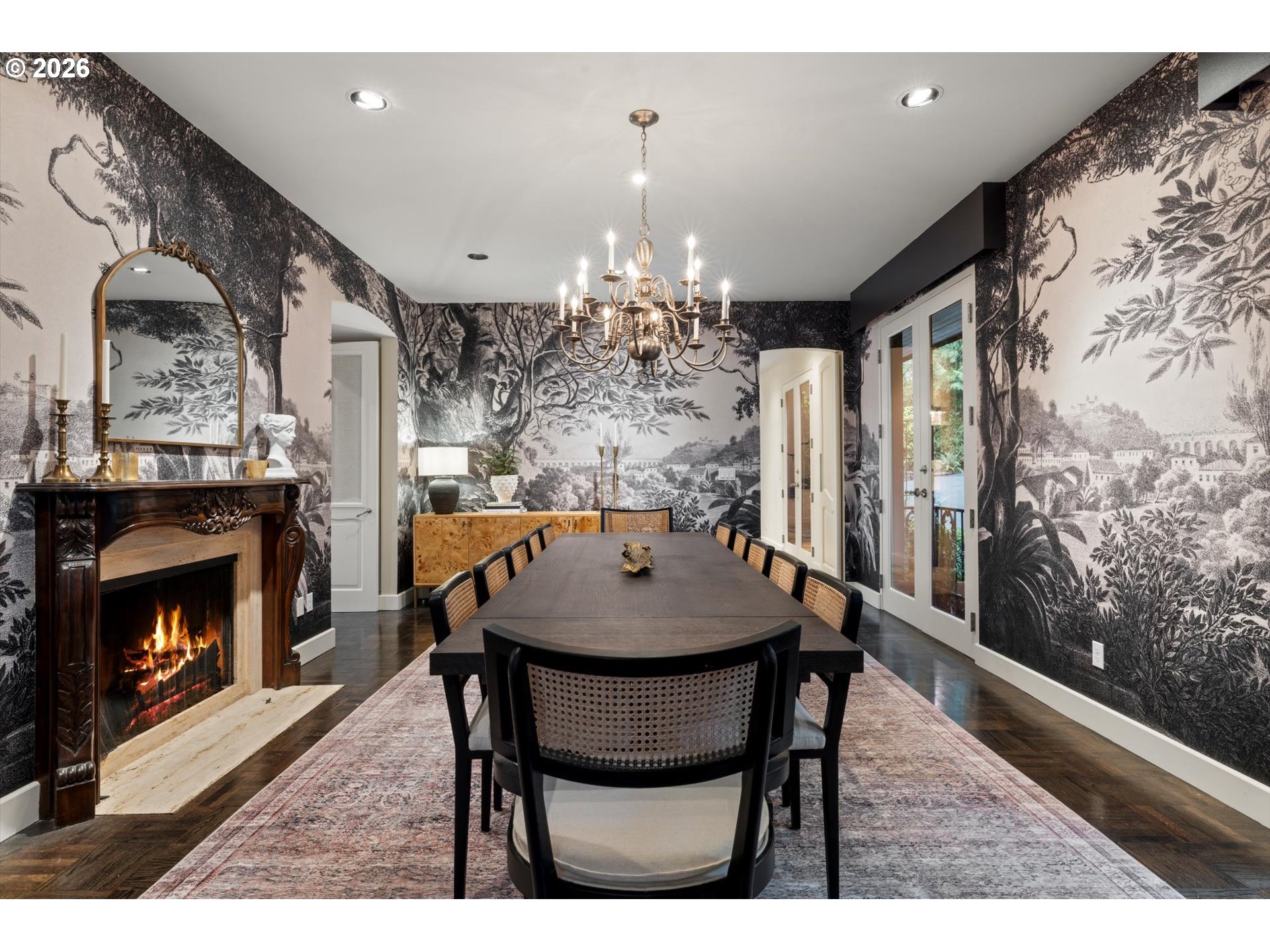 1616 South Greenwood Road Portland, OR 97219 - Photo 17 of 48 a dining room with furniture and a fireplace