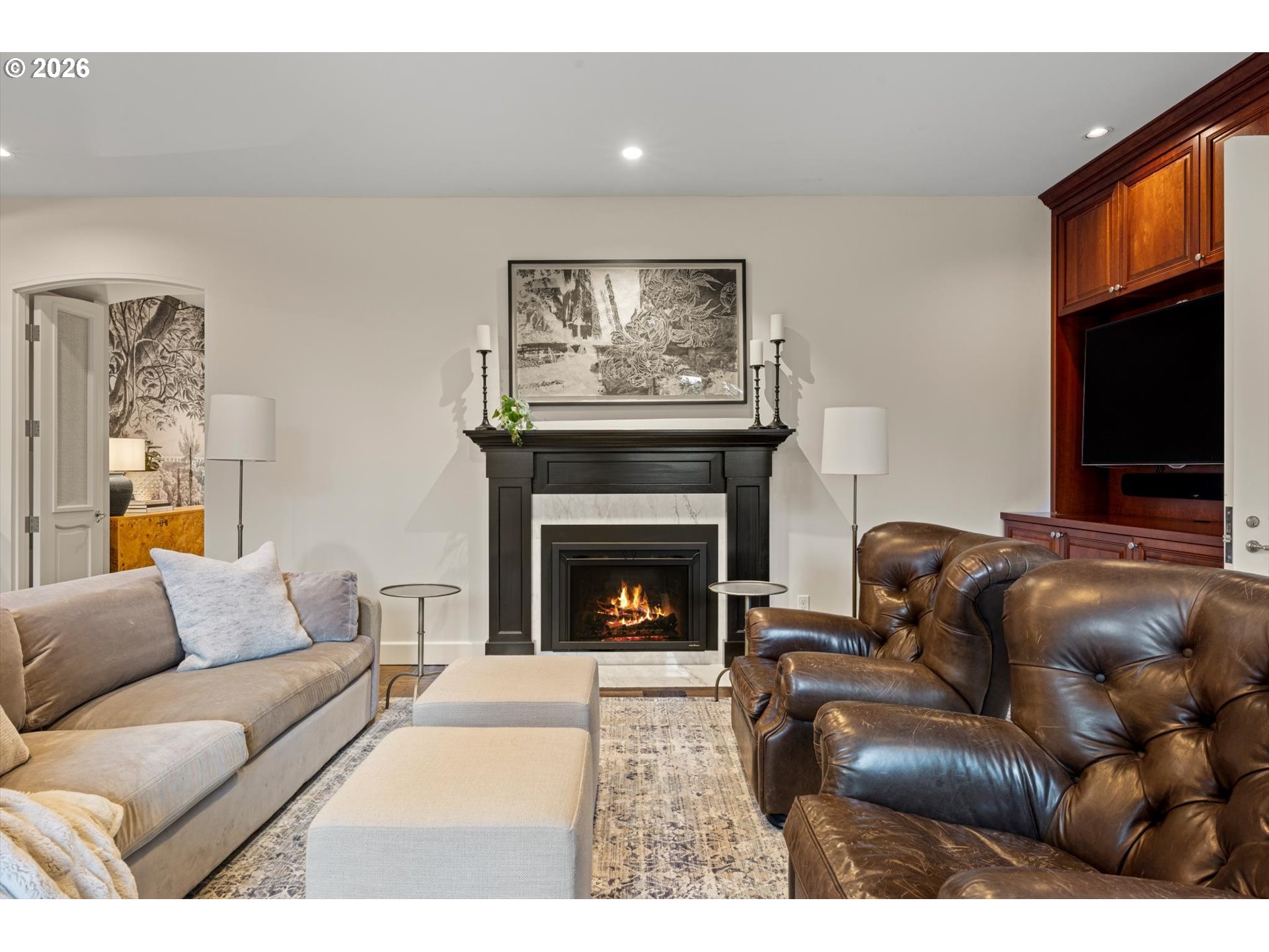 1616 South Greenwood Road Portland, OR 97219 - Photo 21 of 48 a living room with furniture and a fireplace