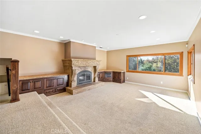 a view of livingroom with furniture and a fireplace