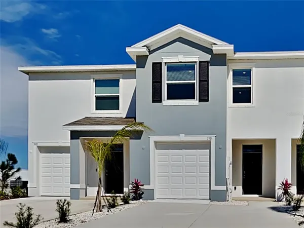 a front view of a house with a garage