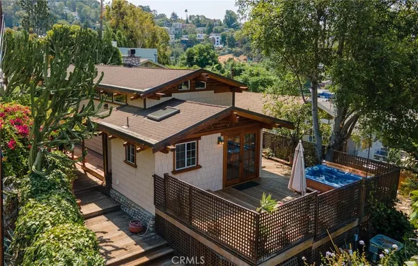 an aerial view of a house with balcony