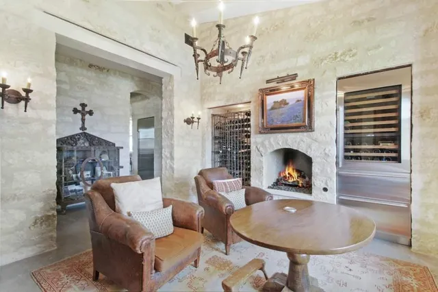 an outdoor space with furniture