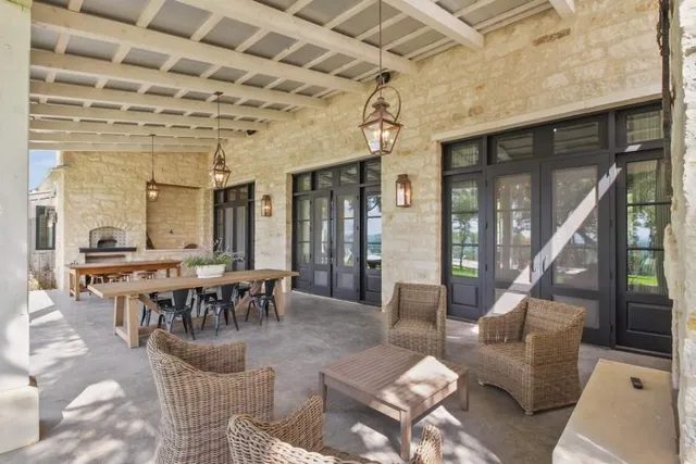 a view of a garden with mountain